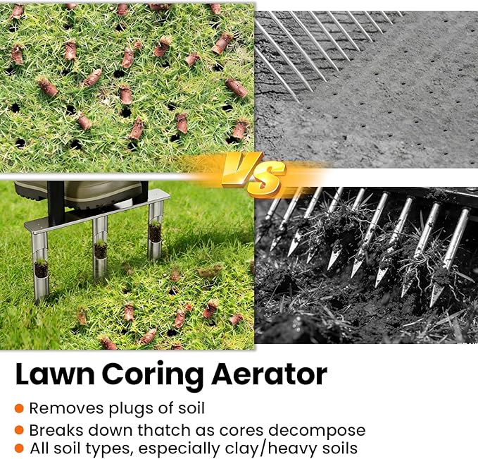 Lawn Aerator, Stainless Steel Lawn Aerator Tool with 3 Hollow Tines, Yard Grass Soil Core Aerator, Manual Lawn Plug Aerators, Core Aeration Tool for Lawn Garden Compacted Soil (Black)