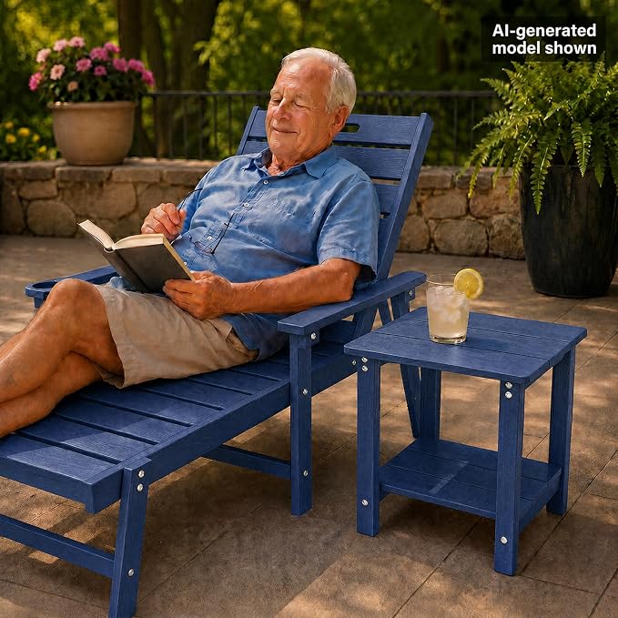 MXIMU Outdoor Side Table Set of 2: Heavy-Duty Sturdy Warp Resistant Adirondack Table - Wood Grain Finish Outdoor End Tables - Easy Assembly & Low Maintenance Patio Side Table Navy