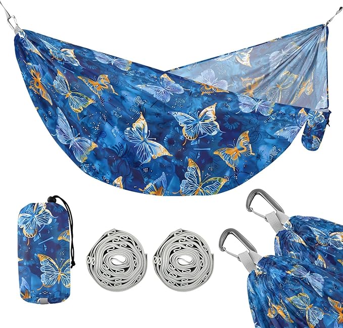 Camping Hammock Outdoor Hammocks for Outside Butterfly Batik Blue Beach Trees Portable Lightweight with Pockets Tree Straps Indoor