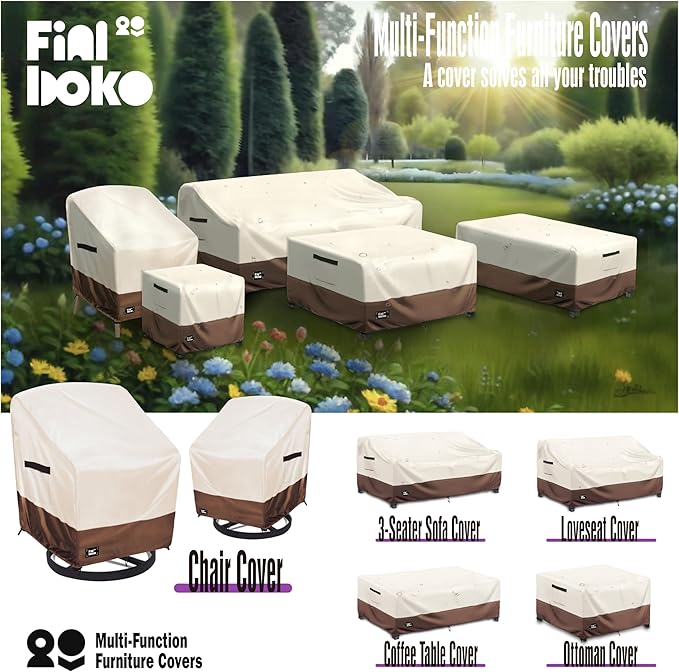 Outdoor Chair Covers 2 Pack, (35"W x 37"D x 38"H )100% Waterproof Heavy Duty Patio Furniture Covers ,Outdoor Furniture Covers Waterproof for Patio Chair Covers,Beige&brown