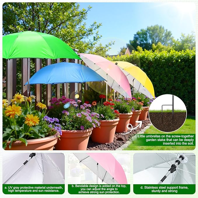 Garden Umbrellas for Plants Flowers, 4 Pack Plant Shade Umbrellas for Outdoor Plants Flowers, Plant Shade Umbrella with Stake for Potted Plants, 43.3" Height Large Plant Sun Shade Cover UV Protection
