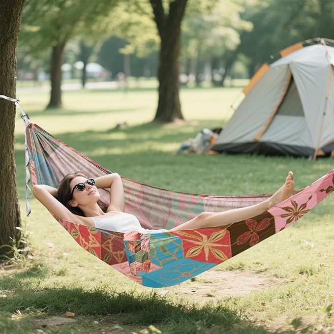 Colored Retro Abstract 330lb Capacity Hammocks with Tree Straps Indoor Hammock for Camping Travel Accessories accesorios para campamento