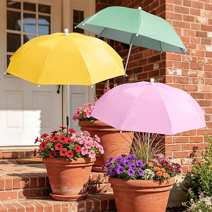 3 PCS Plant Umbrella Shade Cover for Outdoor Plants, 23.6 Inch Tall 40" Canopy Adjustable Height Sun Protection for Potted Plants, Garden Beds & Patio Flowers, UV Resistant & Easy Setup