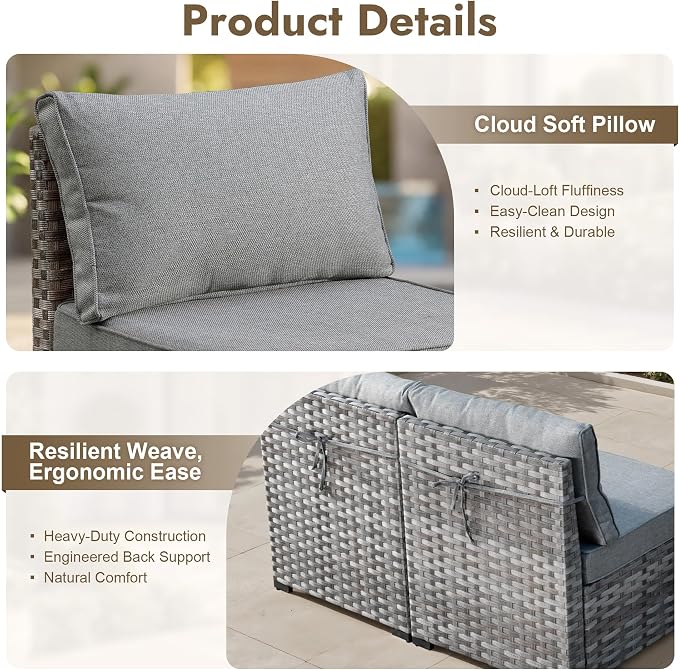12 Pieces Patio Furniture Set, Wicker Outdoor Sectional Sofa with Coffee Table Comfy Cushions, Modern Modular Deep Seat Rattan Couch Conversation Set for Backyard Porch Yard,Dark Grey