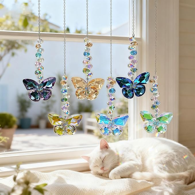 6PCS Crystal Butterfly Suncatchers for Window Hanging Ornaments Sun Catcher | Rainbow Maker,Sun Catchers Indoor Window,Wedding Garden Home Decor,Glass Ornaments for Christmas Tree,Gifts For Women Sister