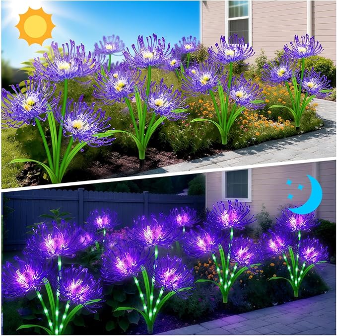 Solar Garden Flower Lights Outdoor, 6 Pack Purple Spider Lily Solar Lights with Glowing Stems, IP65 Waterproof LED Yard Decor for Patio Lawn Pathway,Gifts for Women Mom Grandma