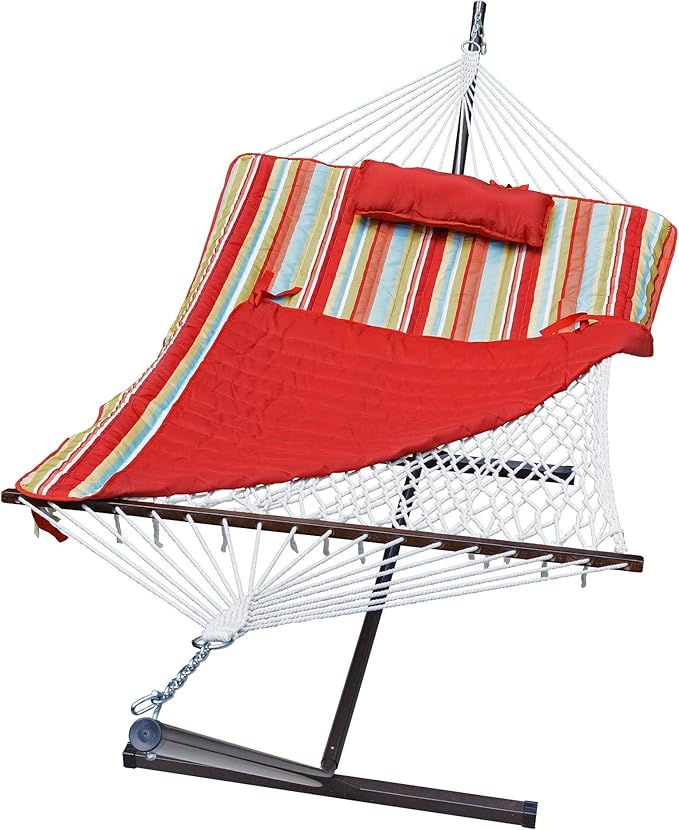 144" Striped Cotton Soft Comfort Hammock with Frame