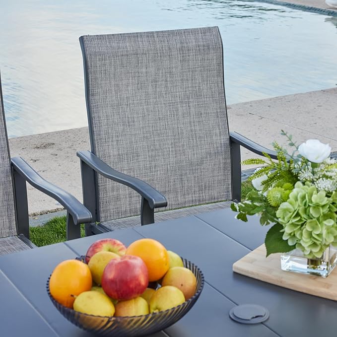VICLLAX 7 Pieces Outdoor Dining Set, Patio Dining Furniture Set of 6 Patio Swivel Dining Chairs and 50" Patio Round Table, Grey Chairs & Dark Grey Tabletop