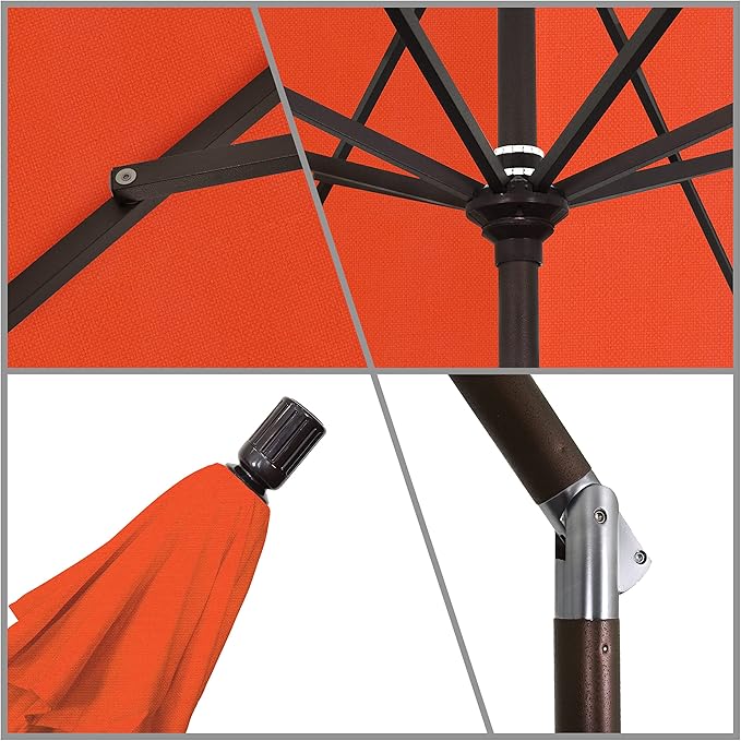 California Umbrella 11' Round Aluminum Market Umbrella, Crank Lift, Collar Tilt,Sunset