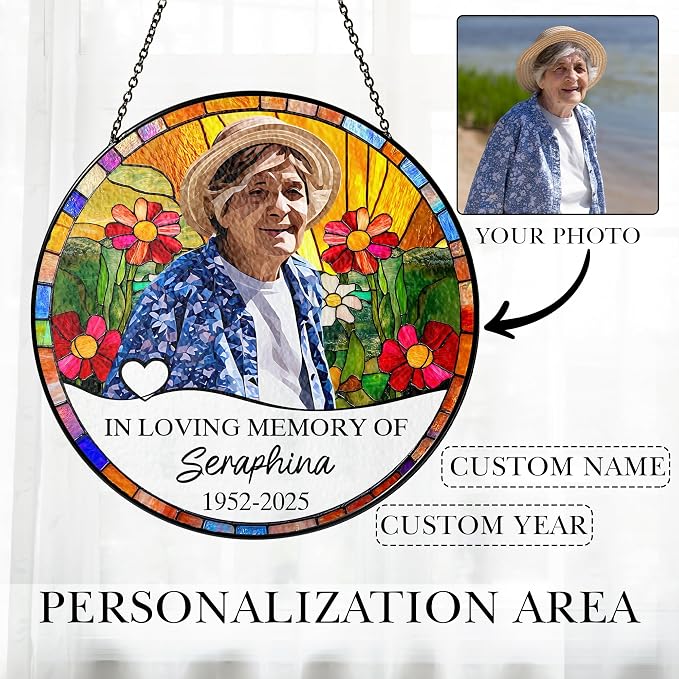Personalized in Loving Memory Glass Suncatcher, Custom Portrait Photo, Name, Years, Keepsake Gift for Your Loved Ones - Mother's Day, Father's Day, Birthday Gift (in Loving Memory)