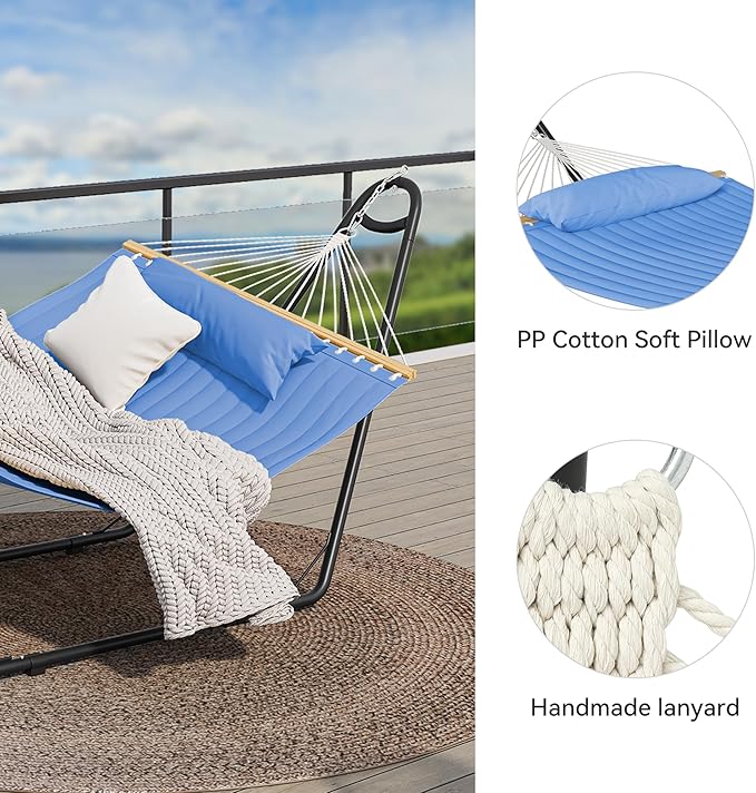 YITAHOME Hammock with Stand Included Hammock Heavy Duty Hammocks Waterproof Portable Hammock with Pillow Storage Bags 450lbs for Outdoors,Backyard, Blue