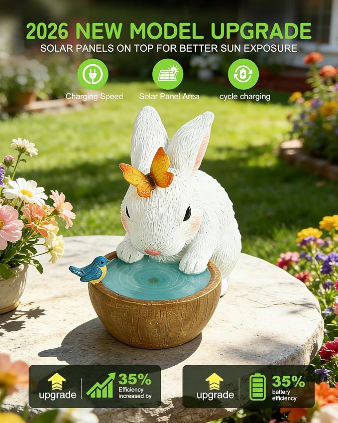 Solar Bunny Garden Outdoor Statues Decor - Birthday Gifts for Mom | Rabbit with Butterfly and LED Lights Garden Decor for Home House, Yard Art Lawn, Ornaments, Porch Patio, Balcony