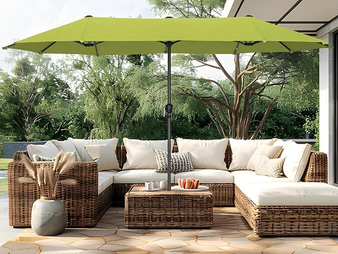 PHI VILLA 13ft Large Patio Umbrellas, Double-Sided Outdoor Market Rectangle Umbrella for Outside, Lime Green