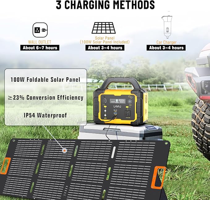 Solar Generator 300W Portable Power Station with 100W Foldable Solar Panel, 294Wh Lithium Battery, 120V/300W AC Outlet, Quiet Generators for Home, RV, Outdoor, Camping and Emergencies Use