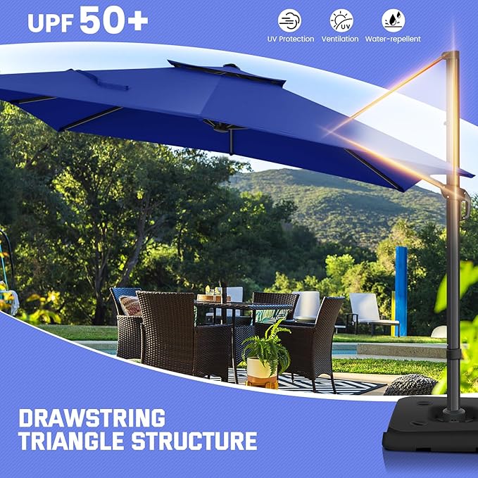 HOTEEL Patio Umbrella - 10ft Cantilever Umbrella Outdoor for Patio, Offset Umbrellas with Double Top Vent, UV resistant & Fade resistant, Large Table Umbrella on Clearance for Deck, Pool, Market, Backyard -Dark Blue