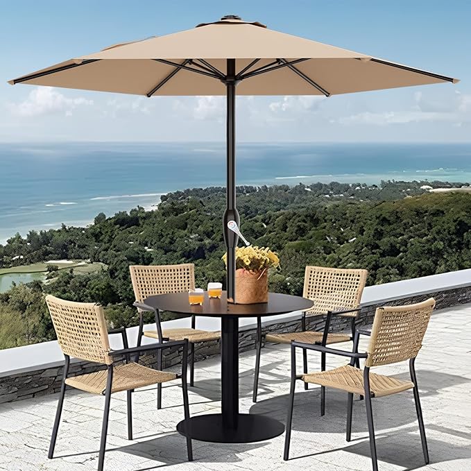AreShark 7.5FT Patio Umbrellas Outdoor Market Umbrella w/ 6 Fiberglass Ribs, Pool Table Umbrella with Crank UV Protection Windproof for Proch, Deck, Lawn Garden and Backyard(No Tlit),Beige