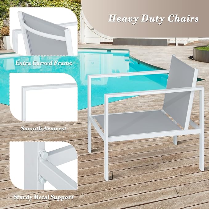 Athena Collection Patio Bistro Set Table and Chairs Set of 4, Outdoor Furniture Set Heavy Duty Conversation Sets Metal Loveseat with Upholstered Seat and Cushions, Black