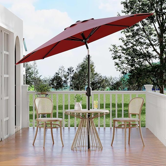 CABIHOME 10 ft Outdoor Patio Umbrella, Outdoor Table Umbrella with 8 Sturdy Ribs | Crank Lift & Push Button Tilt, Yard Umbrella, Market Umbrella for Garden Pool Deck Yard