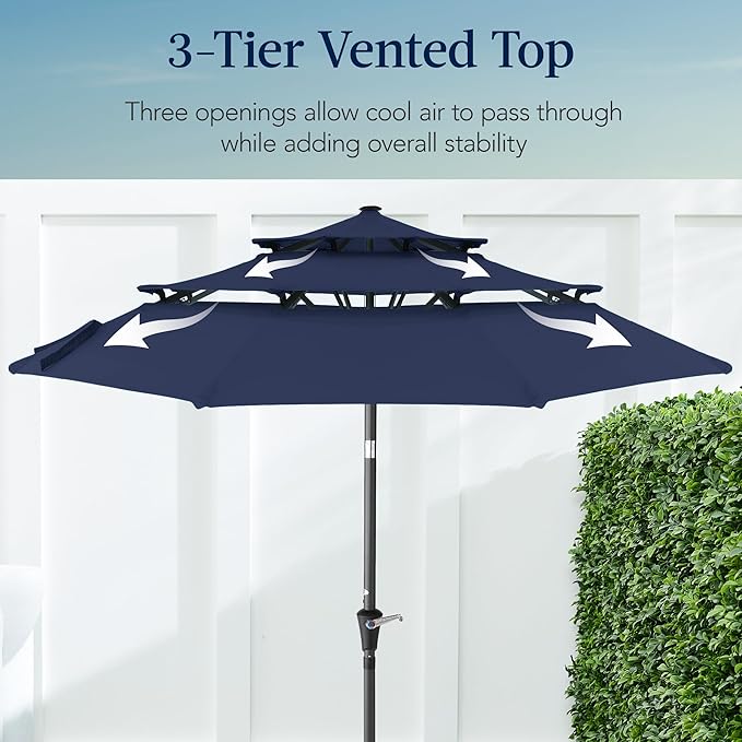 Best Choice Products 10ft 3-Tier Market Patio Umbrella, Outdoor Sun Shade with Tilt, Crank Lift, 8 Ribs for Backyard, Deck, Poolside