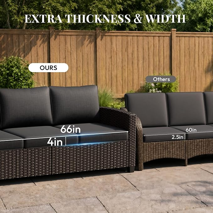 WWR Furniture Set-30% Thicker Wicker-Luxury 1 Piece PatioWicker Outdoor Patio Conversation Set with Extra Wide & Thick Cushions, 3-Seat Sofa Rattan Outdoor Furniture Set for Backyard, Porch & Deck