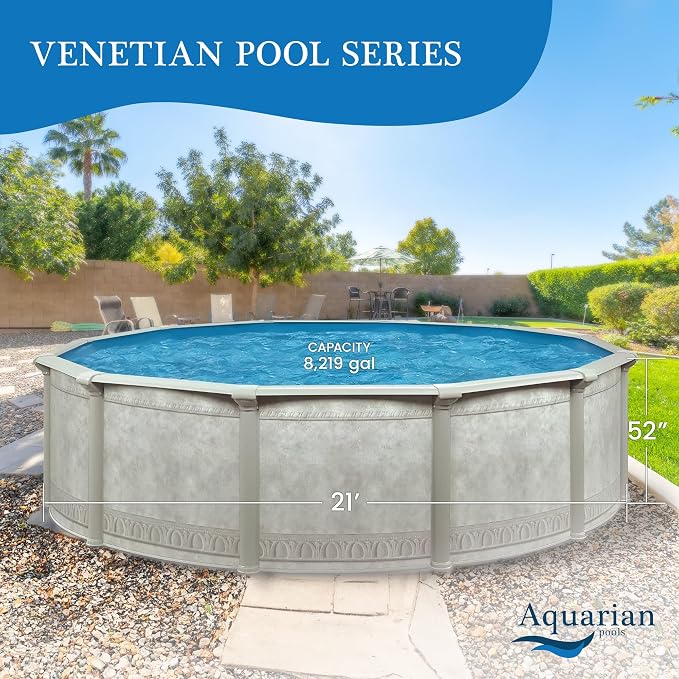 Aquarian Steel-Frame Outdoor Above-Ground Swimming Pool, Round, 21' x 52", Venetian
