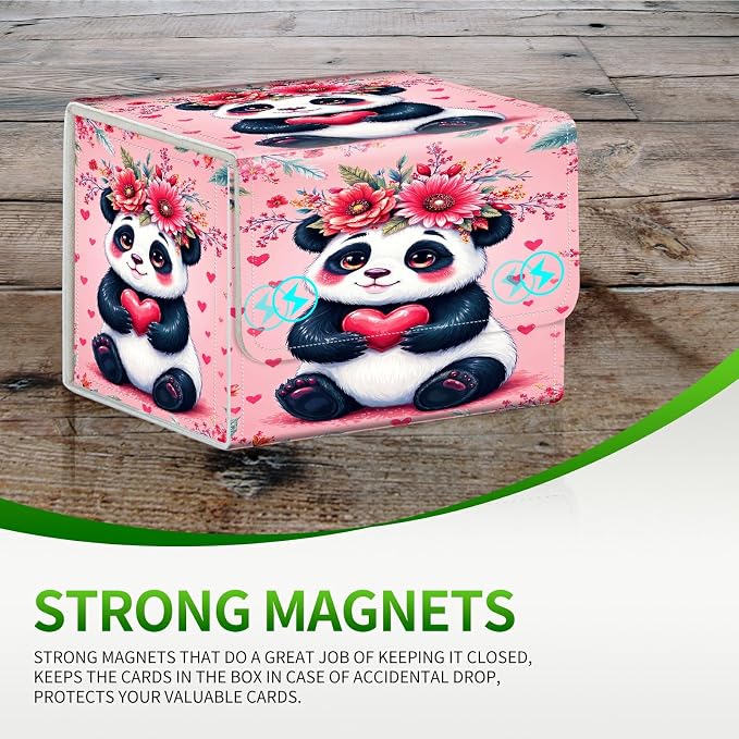 Card Deck Box for MTG, Cards Storage Box Fits 120+ Sleeved, Leather Small Size Strong Magnetic Closing Card Case for Board Games Magic TCG CCG Baseball Collection, Pink Panda