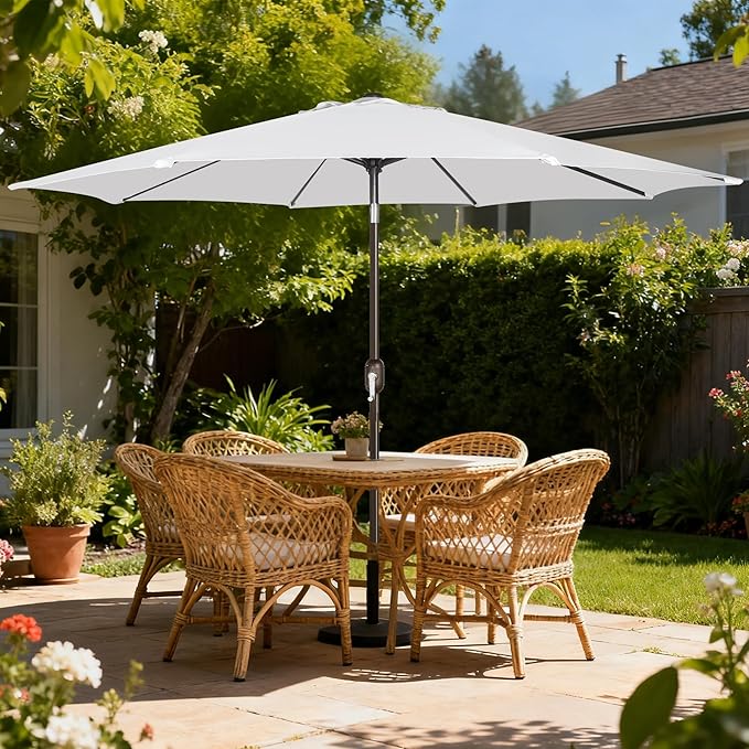 Blissun 9' Outdoor Patio Umbrella, Outdoor Table Umbrella, Yard Umbrella, Market Umbrella with 8 Sturdy Ribs, Push Button Tilt and Crank