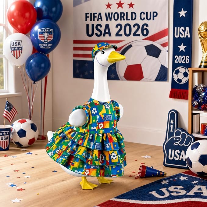 World Cup Porch Goose Outfits, Soccer Fan Clothes Fits 17-23 In Statue | Sports Game Day Goose Outfit Set with Hat for Outdoor Garden Lawn Patio Yard