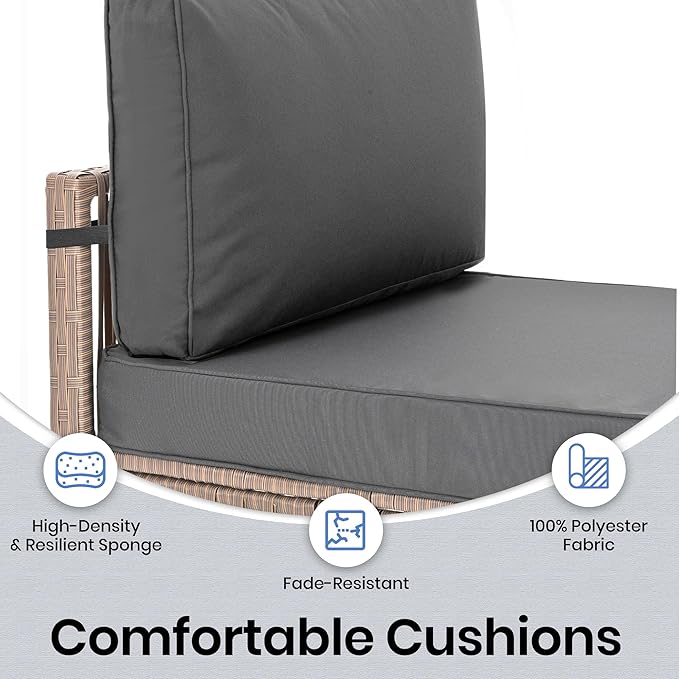 Pamapic 7 Pieces Outdoor Sectional Set, All-Weather PE Rattan Patio Conversation Set, Wicker Adjustable Patio Furniture Set with Washable Cushions Covers and Coffee Table, Brown Rattan, Gray Cushion