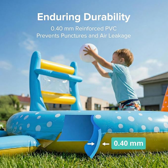 Inflatale Kiddie Pool with Slide, 131.8" Kids Water Play Center with Splash Pool, Outdoor Backyard Water Toy for Summer Fun, Blue & Orange