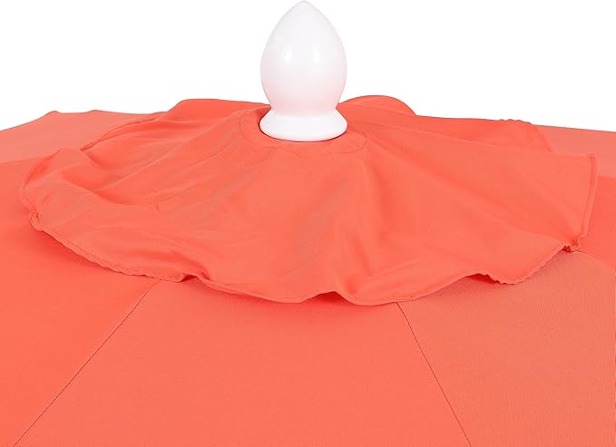 JONATHAN Y Tracy 9 ft. Outdoor Patio Umbrella with Scalloped Edge, Coastal Market Table Umbrella with Crank Lift and Tilt, 8 Sturdy Ribs UV Resistant for Pool, Coral Red, White Pole UMB1002F