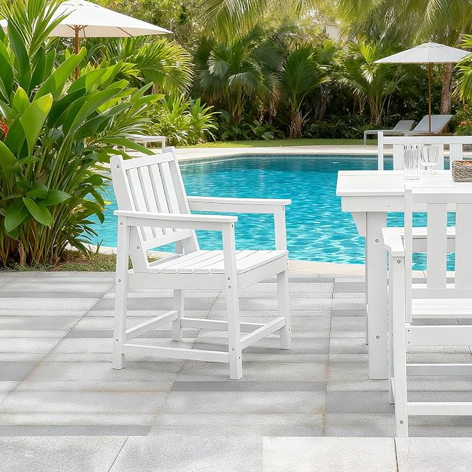Outdoor Patio Chairs Set of 2, All-Weather Outdoor Patio Dining Chair with Backrest and Armrest, 300 lbs Support HDPE Furniture Garden Chairs for Backyard, Deck, White