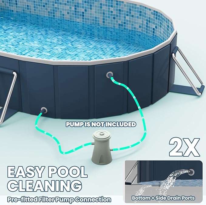 Foldable Pool with Canopy,10FT NonInflatable Above Ground Swimming Pools | Inner Diameter 102"x72"x20", Durable PVC, Oversize Thickened, Easy Setup