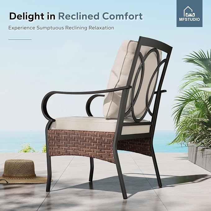 MFSTUDIO Outdoor Patio Dining Set for 6, Outdoor Table and Chairs for 6, Patio Rectangular Metal Table with Chairs, 7 Pieces Outdoor Dining Furniture Set, Woodlike Tabletop, 1.6-2'' Umbrella Hole