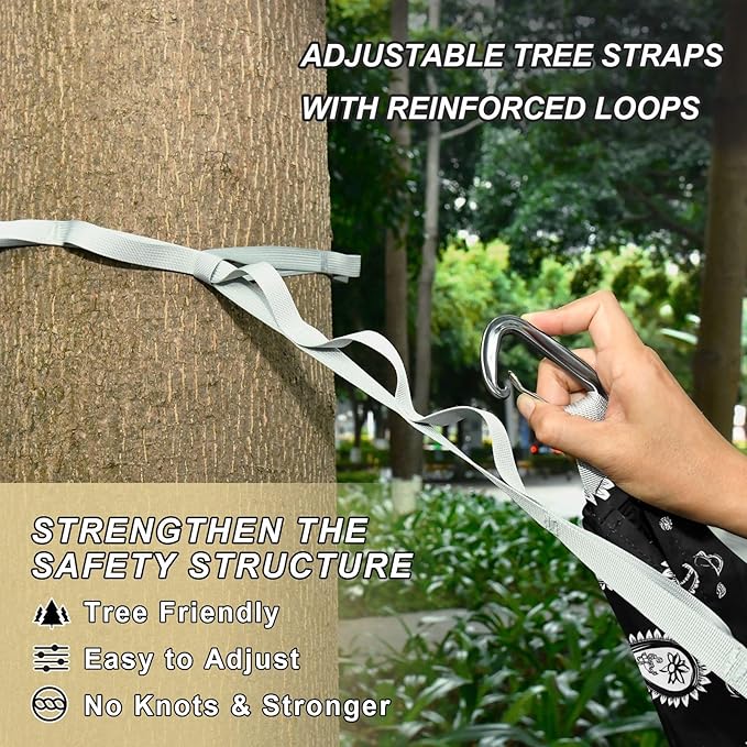 Camping Hammock Outdoor Hammocks for Outside Paisley Black Beach Trees Portable Lightweight with Pockets Tree Straps Indoor