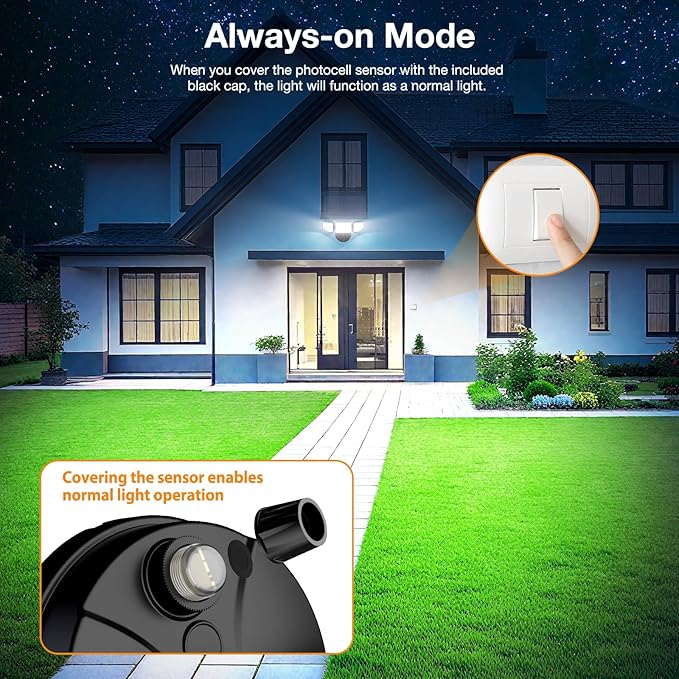 65W Dusk to Dawn Flood Lights Outdoor, 6500LM LED Outdoor Light, IP65 Waterproof, 6500K Daylight, 3 Adjustable Heads LED Security Light with Photocell for Yard Garage Porch Black