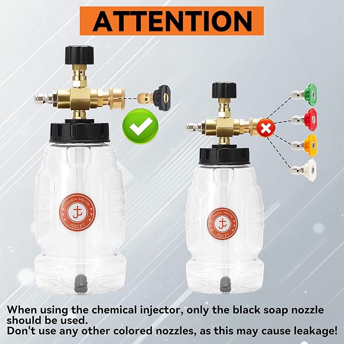 JOEJET Chemical Injector for Pressure Washer with Bottle, Adjustable Pressure Washer Soap Injector with 1/4 Inch Quick Connect, 3600 PSI