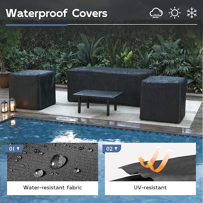 UDPATIO Aluminum Patio Furniture Set with Coffee Table, 4 Piece Modern Aluminum Outdoor Furniture Set, PE Rope Patio Conversation Sets with Thickend Cushions, for Porch, Backyard, Balcony, Beige