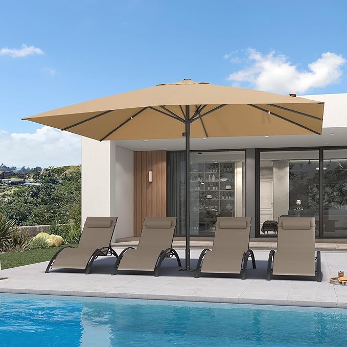 PURPLE LEAF 10' x 13' Rectangular Semi-Auto Outdoor Patio Umbrella Aluminium Market Umbrella Table Sun Umbrella with 2.36" Rod and 8 Sturdy Ribs for Deck Lawn Pool Garden, Beige