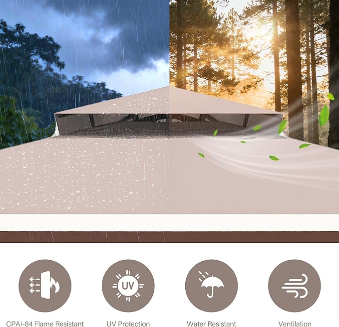 LAUSAINT HOME Patio Gazebo 12'x12', Outdoor Heavy Duty Party Tent Shelter with Double Roofs, Mosquito Nettings and Privacy Screens for Backyard, Garden, Lawn, Classic Khaki