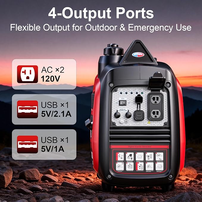 All-Power 2000W Portable Inverter Generator: Quiet Small Gasoline Generator CO-Sensor ECO Mode EPA Compliant 1.05 Gal Fuel Tank Gas Powered Emergency Backup for Outdoor Camping Home Use