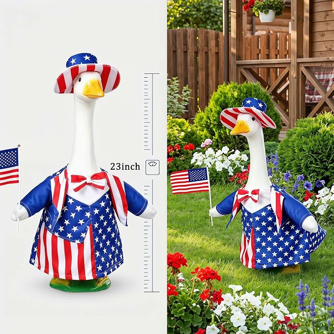 Go Ho Patriotic Porch Goose Outfit, American Flag 4th of July Clothes for 23 Inch Porch Goose Statue, Independence Day Costume Set, 250th Anniversary USA Outdoor Lawn Garden Yard Patio Decoration