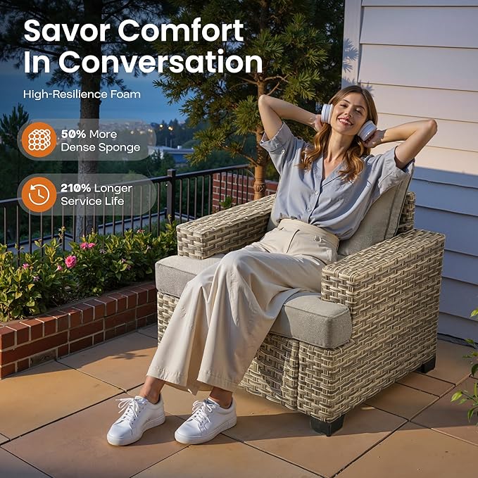 ovios 9 Piece Patio Sectional Furniture with Swivel Rocking Chairs, Rattan Wicker Coversation Couch Set, Outdoor Sofa Set for Outside Porch Balcony Backyard Pool, Dark Grey