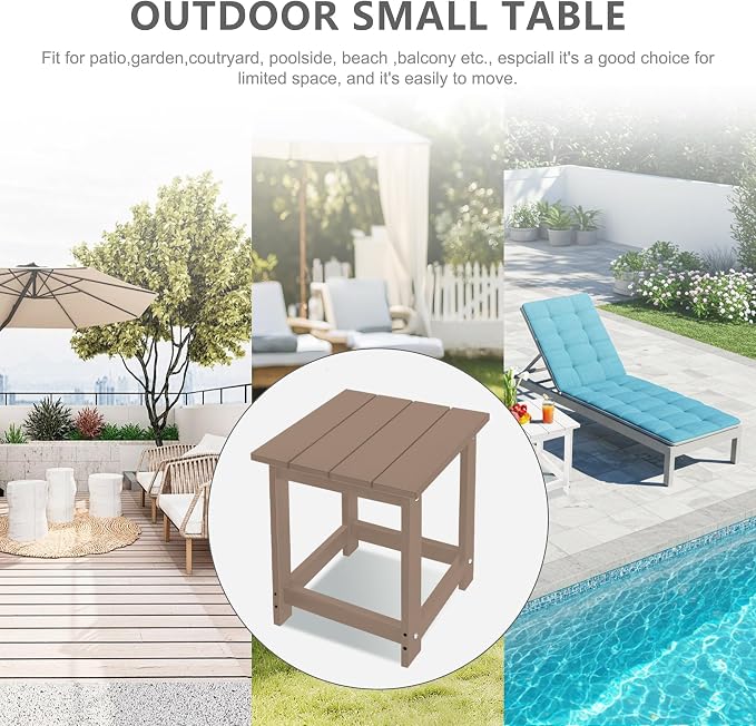LZRS Square Patio Side Table, Heavy Duty HDPE Outdoor End Table with Wood Texture, Weatherproof Composite Table for Adirondack Chairs, Deck, Pool, Indoor/Outdoor, No Peeling Cracking(Weathered Wood)