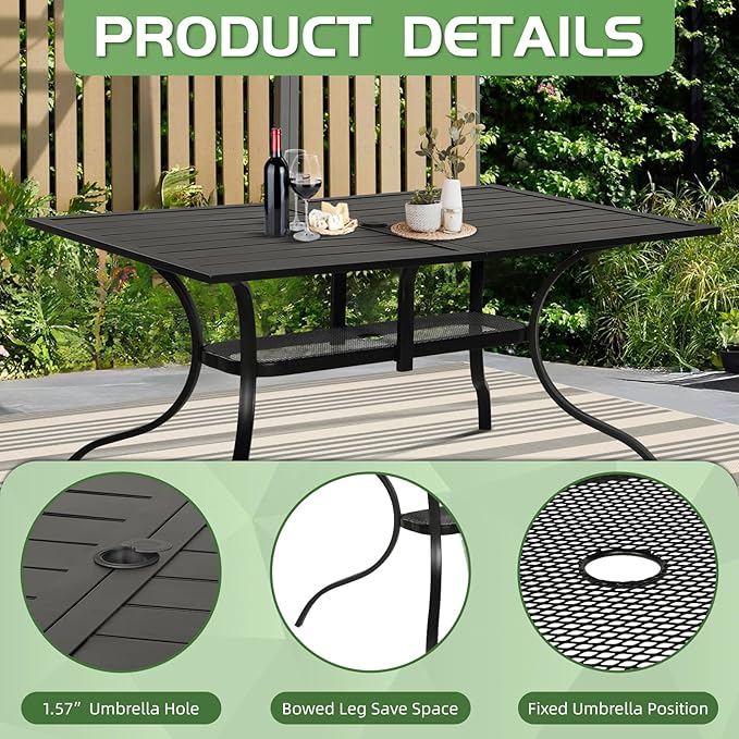 Incbruce 7 Pieces Patio Dining Set, Outdoor Dining Set of 6 Textilene Chairs and Rectangle Table with Umbrella Hole for Backyard, Garden, and Poolside (Blue)