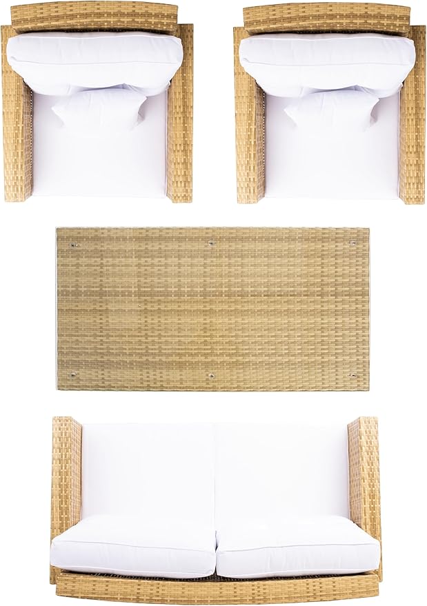 SAFAVIEH Outdoor Collection Lorma Natural/White Wicker 4-Piece Conversation Patio Set