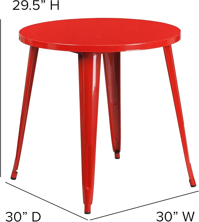 Flash Furniture Jeffrey Commercial Grade 30" Round Red Metal Indoor-Outdoor Table