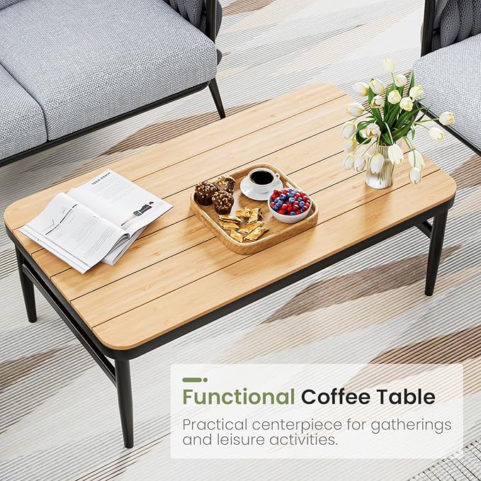 Outdoor Patio Sofa Set 5-Piece, Outdoor 4-Seat Couch Set with Coffee Table, Waterproof Thick Cushion Patio Conversation Set, All Weather Outdoor Furniture for Deck, Lawn, Balcony