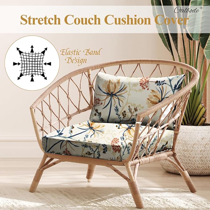 CALBODE 8PACK Outdoor Sofa Seat Cushion Covers, Floral Printed Stretch Polyester Elastic Detachable Half-Pack Sofa Cover, for Patio Terrace Garden Sofa Seat Cushion Cover
