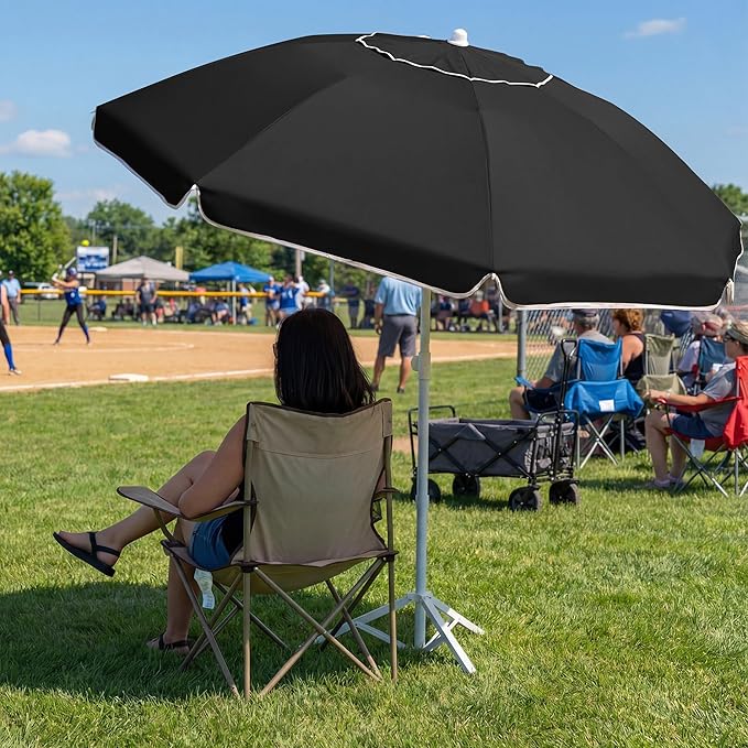 JEAREY 6.5ft Sun Shade Umbrellas, Portable Umbrella with Stand, Lightweight Sun Protection Free Standing Sport Umbrella for Outdoor Sports, Camping, Fishing, Patio, Beach, Black